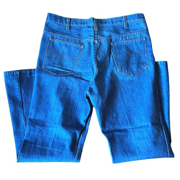 Vintage Denim Jeans High Waisted Mens Sz 38/34 Solid Bold Blue Denim - Picture 2 of 4